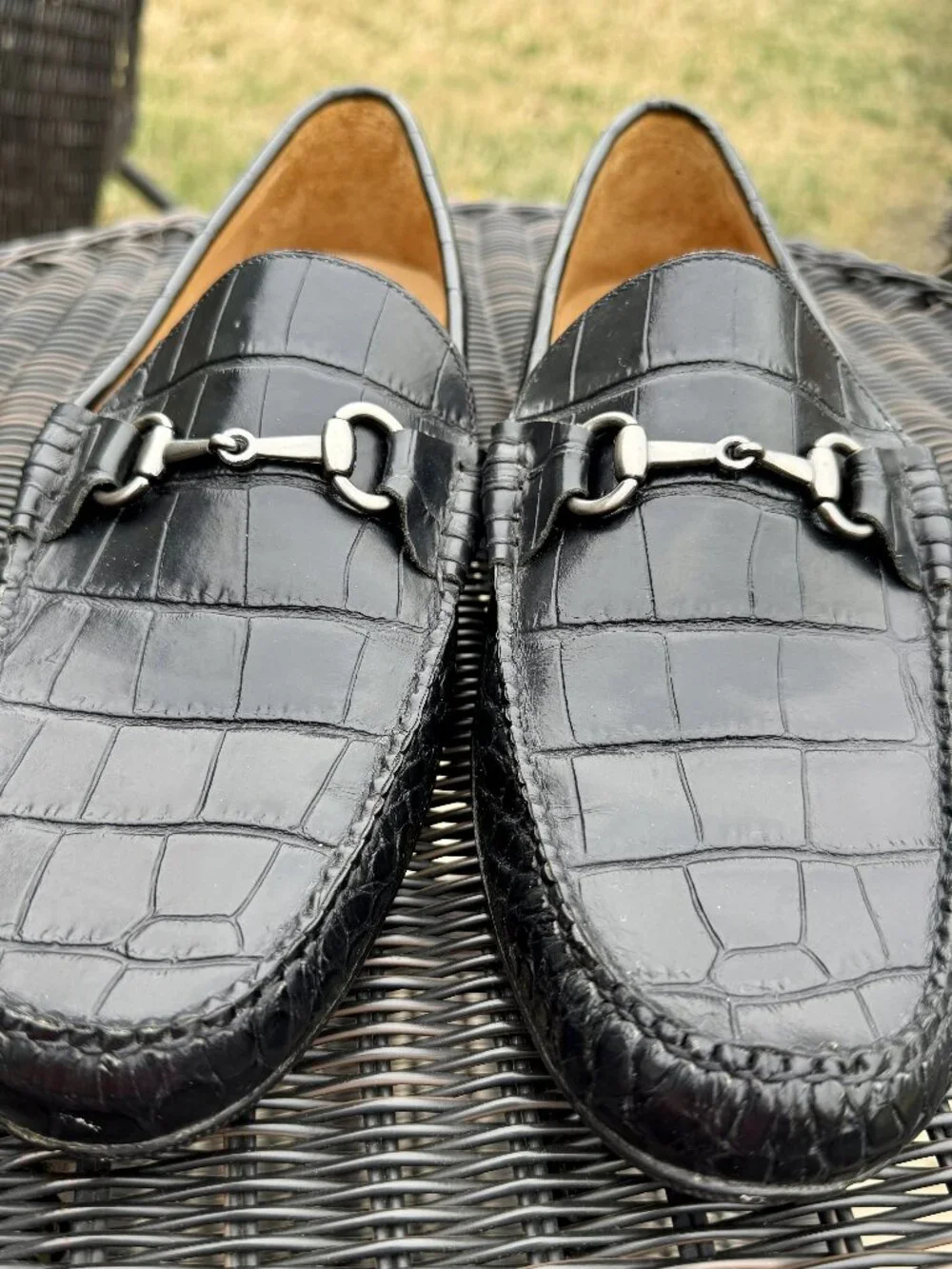 Peter Millar Men's Black Crocodile-Embossed Leather Bit Loafers Size 13M - Picture 2 of 7